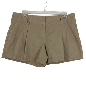 Ann Taylor Shorts Women's 14 Linen Blend High Rise Pleated Pockets 4" Inseam Tan